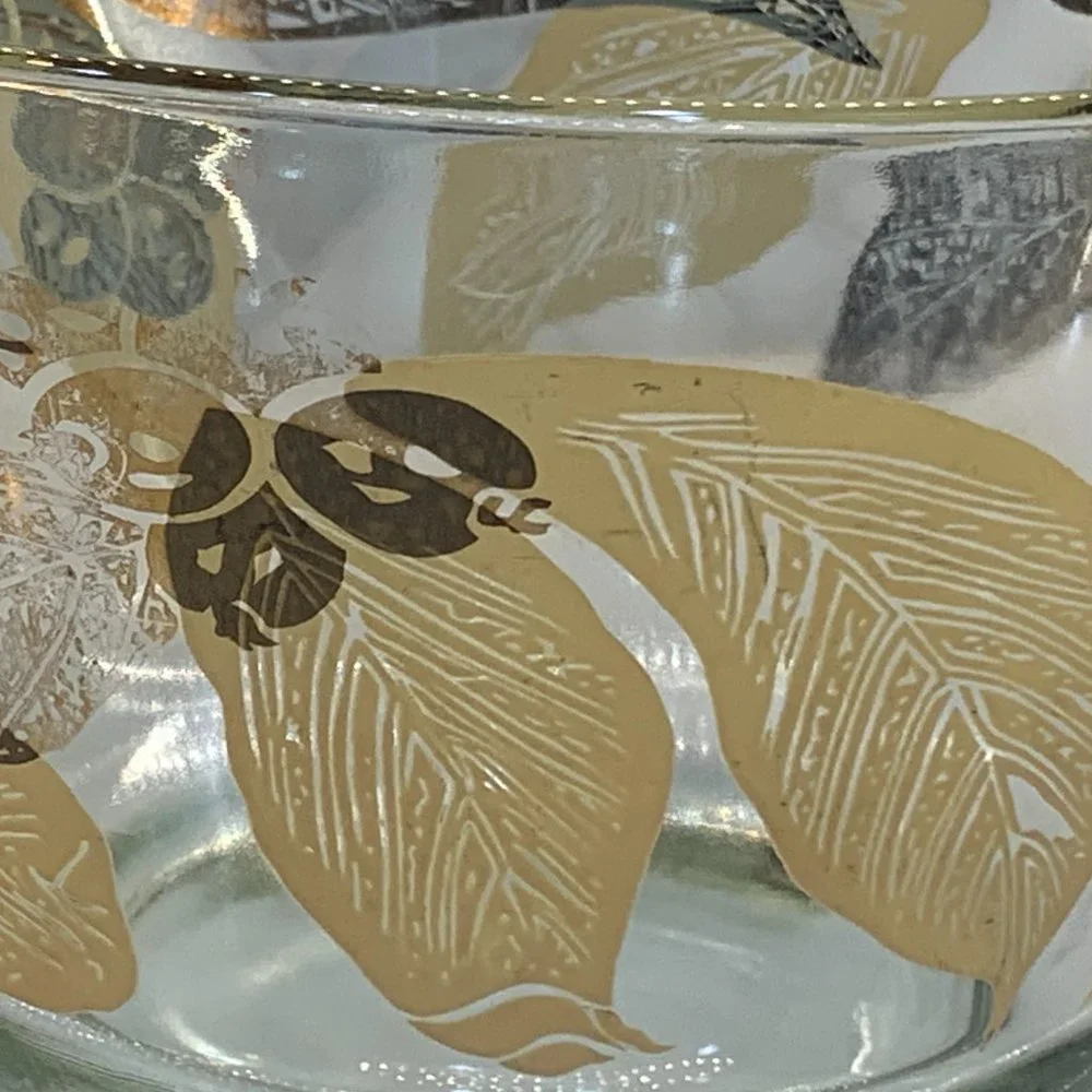 Vintage MCM Salad Bowl -Gold Leaf and Berries -Large